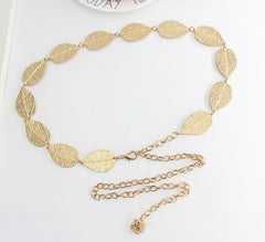 SYGA Women's Dress Waist Chain Metal Leaf Hook Chain Simple Decorative Thin Belt(Gold)