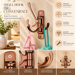 iSTAR Wall Hooks for Hanging | Flexible 4 Pin Hooks Bathroom Cloth Hanger Wall Hook Door Robe Hooks for Hanging Keys, Clothes, Towel (Rose Gold, Pack of 3)