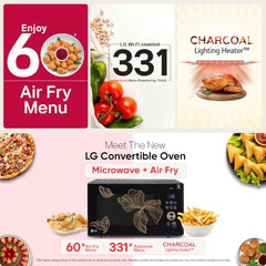 LG 28 L Charcoal Convection Healthy Microwave Oven with 301 Auto Cook Menu (MJ2887BIUM, Black, Healthy Heart Recipes, Diet Fry, 360° Motorised Rotisserie & 10 Years of warranty on Charcoal Heater)