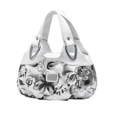 SYGA Women's Printed PU Leather Hobo Bag, Multiple Colors and Patterns, Crossbody Shoulder(WHITE INK GRAY FLOWER)