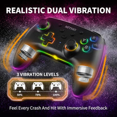 NITHO NEON DARK OPS Wireless Gaming Controller for PC Windows, Switch, Switch 2, Android and iOS, Gamepad with Hall Effect Triggers, Turbo, Programmable Buttons, 6-Axis Motion Control, Dual Vibration, RGB Lighting - Black