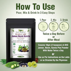 AVG Health Organics Diaba Care Karela Jamun Neem Powder 200g | Pack of 4 | Diabetes Control Ayurvedic Supplement with Arjuna, Gokhru & Triphala | Helps in Relieving Constipation | AYUSH & GMP Certified