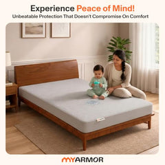 MY ARMOR Waterproof Mattress Protector King Size, 78x72, 6.5x6 feet, Double Bed Protector Sheet Cover, Breathable and Hypoallergenic Ultra Soft Fitted Terry Cotton Feel Fabric, Elastic Skirting, Grey