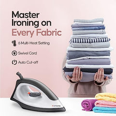 Longway Kwid Light Weight Non-Stick Teflon Coated Dry Iron, Electric Iron for Clothes | 2 Years Warranty (1100 Watt, Black)