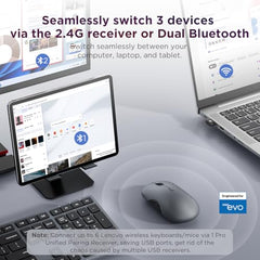 Lenovo 700 Multi-Device Wireless Silent Mouse, Bluetooth 5.3 or USB-A 2.4Ghz, Upto 5million Button clicks, 4000 DPI, Soft Touch Grip, Programmable Buttons, Dynamic Scroll Wheel, Seashell