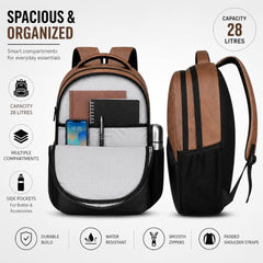 BIGBERRY Rodeo 2.0 Leatherite Faux Leather Laptop Backpack for Men & Women | Water Resistant 2 Compartment Casual Daypack | 15.6 Inch Laptop Bag for Office, College, Travel & Daily Use, Navy Blue