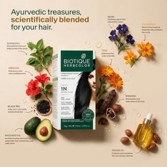 Biotique Herbcolor Conditioning Hair Colour l Ammonia Free Hair Color l 9 Organic Herbal Extracts l Natural and Healthy Shine l 50g + 110ml| Natural Black 1N (Pack of 1)