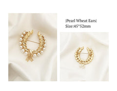SYGA Brooch Pin Fashion Crystal Rhinestone Jewellery Pin Vintage Clothing Accessories Decoration White Pearl Wheat Ear Gold Brooches For Women- S234