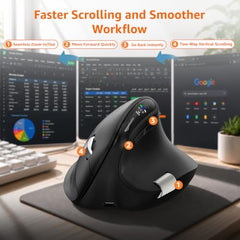 Amazon Basics Ergonomic Wireless Side Scroll Mouse with Multi-Device, Computer Mice with Smart Flying Scroll, Quiet Click, 5-Level DPI Upto 4800 for Computer, Laptop, iPad, Tablet, MacBook (Grey)