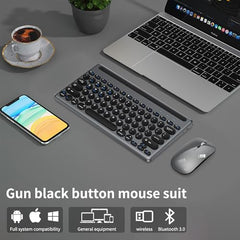 Wireless Keyboard and Mouse Combo with Phone Tablet Holder, Rechargeable Dual-Mode (Bluetooth 5.0 and 3.0 +2.4G) Multi-Device Silent Mouse for Windows, iPad, Tablet, MacOS,iOS,Android (Grayish Black)