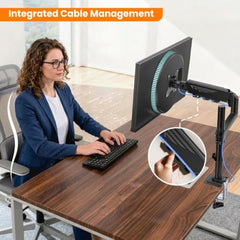 Dyazo Single Monitor Desk Mount Stand | Height Adjustable Fully Articulating Arm for 13–32 Inch Screens | VESA 75×75/100×100 Compatible | Tilt & Rotate Monitor Holder with C-Clamp/Grommet Base (Black)