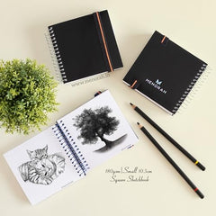 MENORAH - Artist Square Sketch Book - 180 GSM - Square Drawing Book - (100 Pages/50 Sheets) - Hard Metal Spiral Bound - (15.0 cm x 15.0 cm) - Pink
