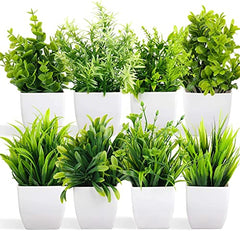 Litleo Plastic Artificial Plants Mini, Eucalyptus Potted Faux Decorative Grass Plant For Home Decor, Indoor, Office, Desk, Shelf, Table Decoration (Pack Of 4), Green