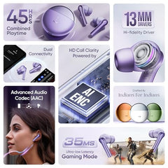 Mivi DuoPods B4 Ear Buds Wireless, 50H Playtime, ENC, 13mm, Bluetooth 5.1