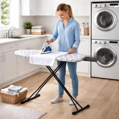 STEFFAN Heavy Duty Vertical Ironing Board, Foldable, 19 mm Metal Bracket, Adjustable Height, Pure Cotton Cover, Lattice Design | Clothes Iron Table| Home Laundry Accessory | 111x30 cm, Pink