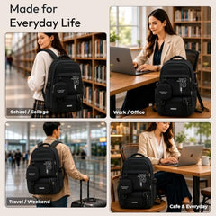 Lysoric Backpack with Detachable Pouch for Teen Girls,Casual School Backpack 14-18 Teenage 15.8 Inch Laptop Bookbag,Big Student Laptop Backpack for College Women School,Travel (Black)