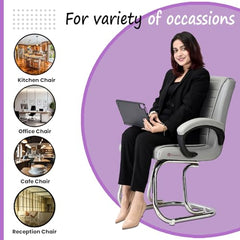 KITHANIA Executive Office Home Study Chair Library Chair with Cushioned Arm Rest & Seat Back, Reception or Conference Room Seating, 100 Kgs Limit (2, Pink, Double Pipe Chrome Frame)