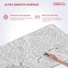 White Topographical XXL Gaming Deskmat 900x450mm – Extended Mousepad for PC