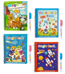 Smart Kid Magic Water Book 4 Pc Set for Kids Age 2–10 Years | Reusable Water Coloring Books Refillable Water Pen | Mess-Free Painting Activity Book | Early Learning Drawing and Travel Activity Kit