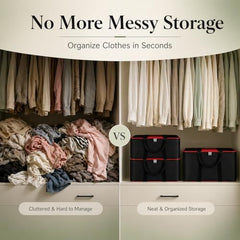 DALUCI Underbed Storage Bags for Clothes Pack of 4 Large Moisture Proof Organizer with Zipper Non Woven Foldable Storage Bag for Blanket Saree Wardrobe 54 x 46 x 26 cm (Black & Red - Large, 4 Pack)