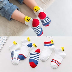 MOMISY 5 Pairs Tube Socks for children Toddlers Infant Baby Girl Boys (SmileyStriped, 3 Year to 5 Year)