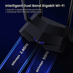 Tenda AC10 AC1200 Wireless Smart Dual-Band Gigabit WiFi Router, MU-MIMO, 4 Gigabit Ports, 867Mbps/5 GHz+ 300Mbps /2.4GHz, Support VPN Server, WiFi Schedule, (Black, Not a Modem)