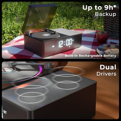 Zebronics 10W Portable Bluetooth v6.0 Speaker, Dual 5.2cm Drivers, 9hr Backup, Retro CD Design, 6 Ambient Sound Effects, TWS Support, Passive Radiator, Built-in Clock, Alarm & Call Function (Echospin)