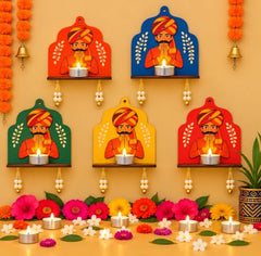 Wooden Jharokha Wall Hanging Tea Light Holder – Traditional Diya Stand & Floating Shelf for Pooja Room, Living Room, Balcony & Temple Décor | Diwali Decoration Items for Home & Main Door (WJH-11)