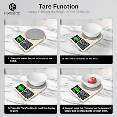 HomeBasic Digital Kitchen Weighing Scale 10kg |Food Weighing Machine, Weight Scale for Food, 1g Accuracy, Multi-Unit (g, oz), Tare Function, Waterproof Platform for Cooking, Baking & Diet (Beige+Grey)