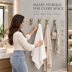 iSTAR Self Adhesive Wall Hook Heavy Duty Metal Stick-On Door Hanger Hook for Hanging Towel, Purse, Robe, Backpack, Jacket, Clothes, Bags - Wall Hooks Set for Bathroom & Kitchen (Pack of 4) (Rose Gold)