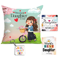 Gift for Daughter Birthday Special Birthday for Daughter Printed Cushion 12 inch X 12 inch + Micro Fiber Filler + Keychian + Magnet Girls Pillow Daughters Day for Daughter and Girls -10A (Color-7)