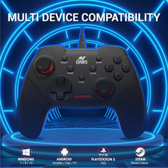 Ant Esports GP115 Wired Gamepad for PC,Laptop,PS3,Android TV &Media Box|USB Gaming Controller with Turbo Function|XInput DInput Support|Dual Analog Sticks|Plug & Play|Steam Compatible|Gamepad-Black