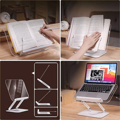 Sunchhaya Acrylic Book Stand for Reading – Clear Adjustable Book Holder with 360° Rotating Base, Foldable Reading Stand for Desk, Cookbook, Tablet & Laptop Stand, Height & Angle Adjustable (R22H)