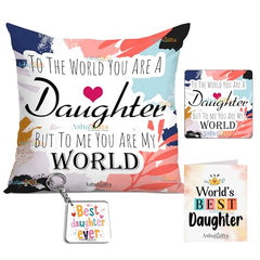Gift for Daughter Birthday Special Birthday for Daughter Printed Cushion(12 inch X 12 inch with Filler with Keychian) Girls Pillow Daughters Day for Daughter and Girls AT-7