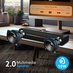 FRONTECH 1.0 USB Powered Multimedia Speakers with RGB Lights, 10W Output Power, AUX/USB Connectivity, for Laptop, PC, Mobile, Volume Control (SPK-0008, Black)