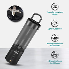 Libra Portable Blender for Smoothies & Juices – USB Rechargeable Blender Juicer with 6 Blades, 450ml Capacity, 4000mAh Battery, 200W Motor, Waterproof Portable Juicer for Travel, Gym & Office (Black)