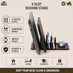 GKD Dark Wood Multi Device Stand & Organizer | Laptop, Tablet, Mobile & Power Bank Holder | All-in-One Desk Charging Station & Organizer | Modern Office Desk Accessory | Diwali Gift