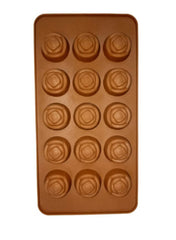 SYGA Silicone Rose Flowers Shape Chocolate Jelly Candy Mold, Cake Baking Mold, 15-Cavity Bakeware Mould, Brown