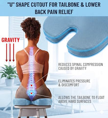 Grin Health Orthopedic Coccyx Seat Cushion | Memory Foam Ergonomic Seat for Tailbone Coccyx Support, Hip, Tailbone, Sciatica & Backpain Relief for Office Chair, Car Seat, Upto 100kg (Black)