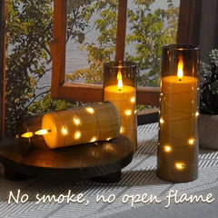 Flameless LED Pillar Candle Set of 2 | Acrylic Fiber Glass | Dancing Faux Wick | Remote Control with Battery Operated 3 AA | Home Décor & Gifting | 3" D x 6" H | Red