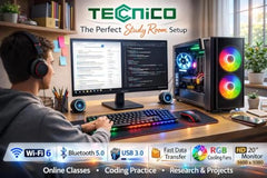 TECNICO AI Desktop CPU Set, Core i7 4470 3.2GHZ, 16 GB DDR3 RAM, 512 GB SSD, RGB Keyboard Mouse Set, WiFi 6, Bluetooth, Speakers, Headphone (Include Monitor 20" Led)