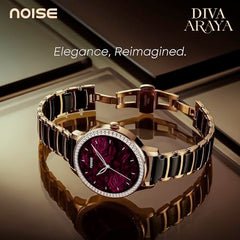 Noise Diva Araya Smartwatch for Women with AMOLED Display (850 Nits), 60 Precision-Set Crystals, Cycle Tracking, Skin Temperature, SOS with Live Location, 100+ Watch Faces - Rose Gold Link