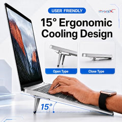 iTronix Portable Invisible Laptop Riser Stand | Mini Aluminum Cooling Pad, Lightweight Invisible Laptop Desk Stand for MacBook, Lenovo, Dell, HP & Other Laptops (Silver)