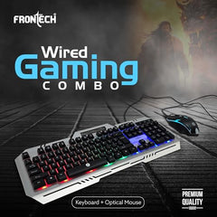 Frontech Cyber Ninja Wired Gaming Keyboard and Mouse Combo, Metal Base Keyboard with RGB Backlit Key, RGB Optical Mouse with 6 Buttons & 2400 DPI, USB Plug & Play, 1 Year Warranty (KB-0039P)