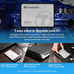 Transcend 250GB 225S 2.5" SATA Internal SSD | SATA III 6Gb/s | 3D NAND Flash | up to 500/330 MB/s | DDR3 DRAM | 3 Yrs Warranty | Fastest Solid State Drive | TS250GSSD225S