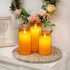 Flameless LED Pillar Candle Set of 2 | Acrylic Fiber Glass | Dancing Faux Wick | Remote Control with Battery Operated 3 AA | Home Décor & Gifting | 3" D x 6" H | Red