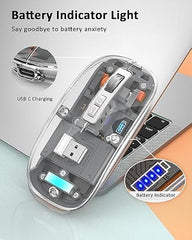atdaraz LED Wireless Mouse, Slim Silent Mouse 2.4G Portable Mobile Optical Office Mouse with USB & Type-c Receiver, 3 Adjustable DPI Levels for Notebook, PC, Laptop, Computer, MacBook (Clear)