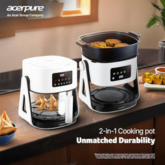 Acerpure Air Fryer | 100% Glass Bowl | 90% Less Oil | 5.5L Air Fryer + 2.5L Cooking Pot | Air Fry, Toast, Reheat, Grill, Cook | 360° TurboHeat Technology | Preset Modes | 1500 Watts | Black