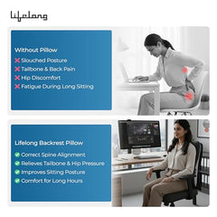 Lifelong Back Support Cushion for Office Chair & Car | Ergonomic Memory Foam Design for Better Posture, Reduced Fatigue, and Comfortable Sitting During Work or Travel