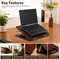 Premium Foldable Laptop Table with Adjustable Angle for Home, Study & Office Use (White, 15x21, Wooden)